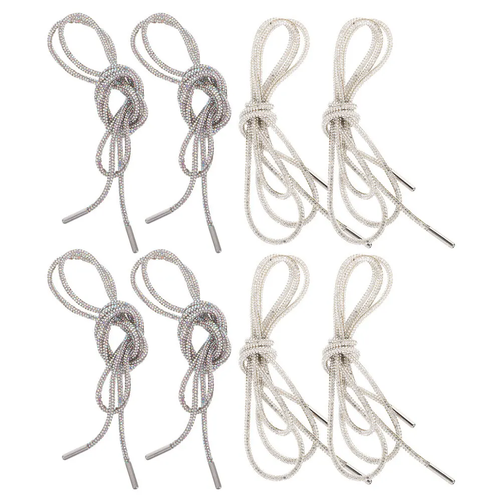 

4Pcs Sparkling Rhinestone Shoelaces Glitter Laces for Sneakers Shoes Hoodie Drawstrings Round Rope Style Shining Shoe Strings