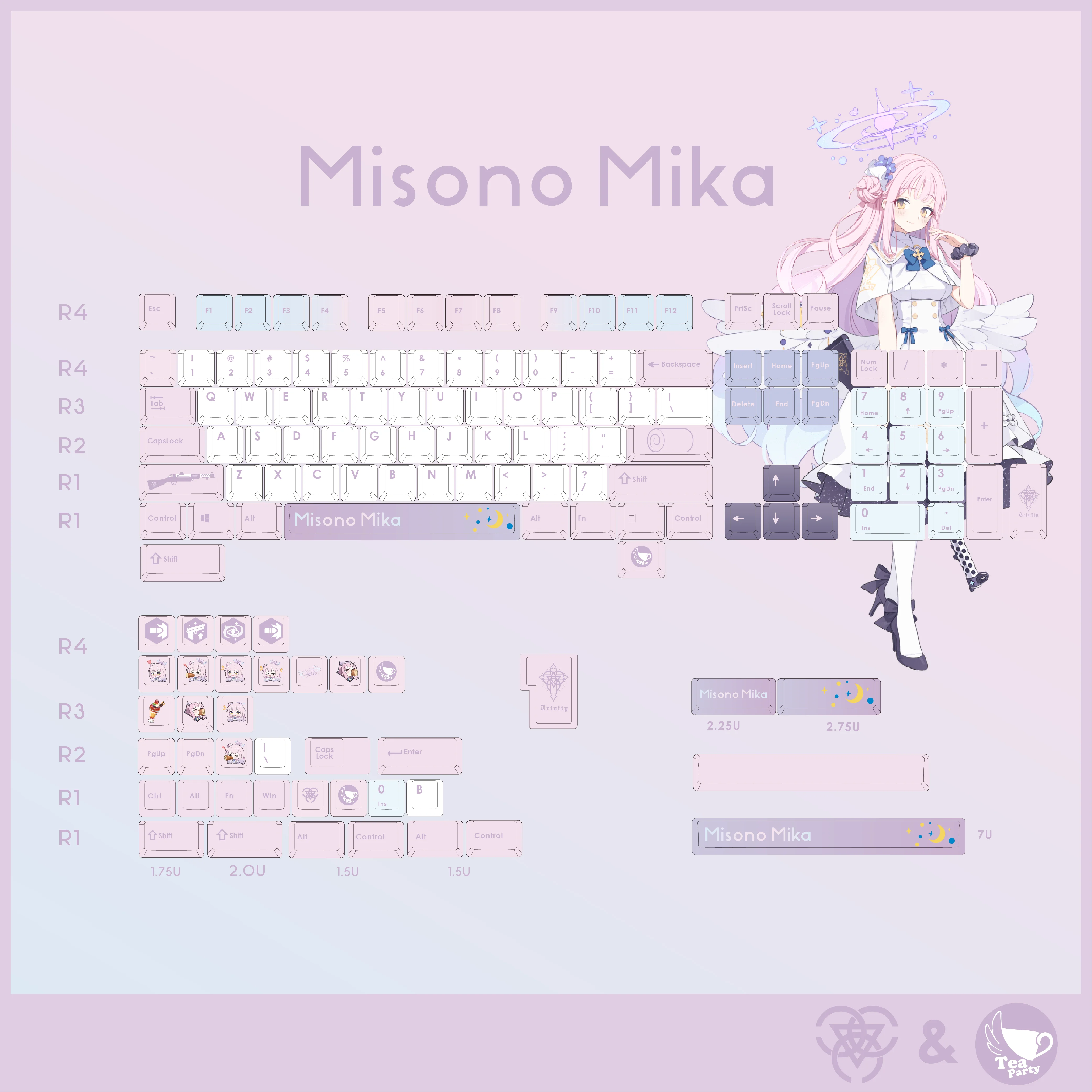 140 Keys/Set Blue Archive Misono Mika PBT Keycaps Anime Games Beauty Girl Key Caps Cherry Height for DIY Mechanical Keyboards