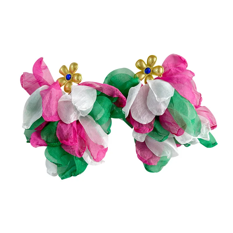 Bohemian Leaves Tassels Big Flower Dangle Earrings For Women Girl Trendy Luxury Vintage Fairy Wedding Party Jewelry