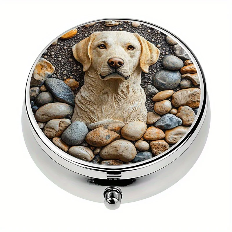 Single pack, mini pill box with 3 compartments, labrador dog design, portable travel pill box, can be placed in a bag or purse, cute dog-shaped portable pill box, suitable for personal outdoor travel and office medication reminders, handbag pill box