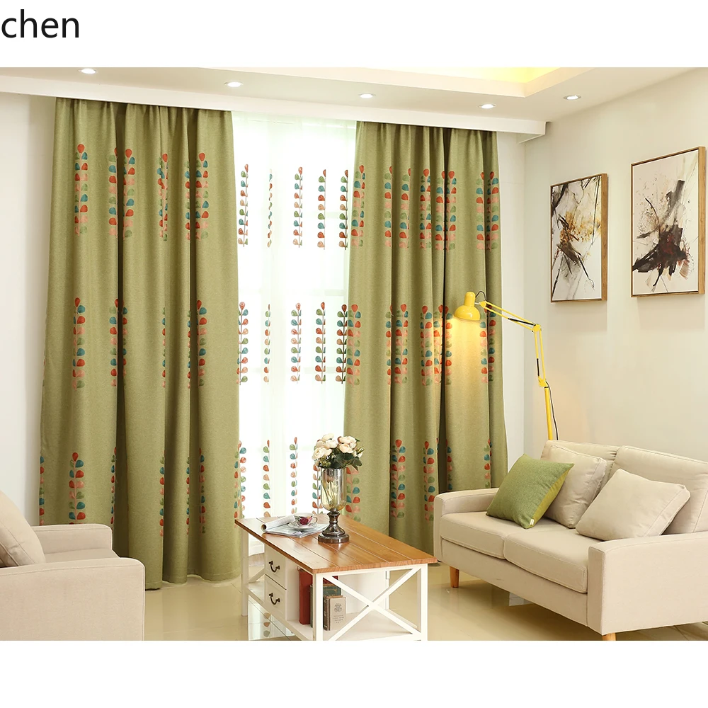 

Custom Country Style Embroidered Cotton Linen Curtains Finished Blackout Living Room Bedroom Floor-to-Ceiling Bay Window