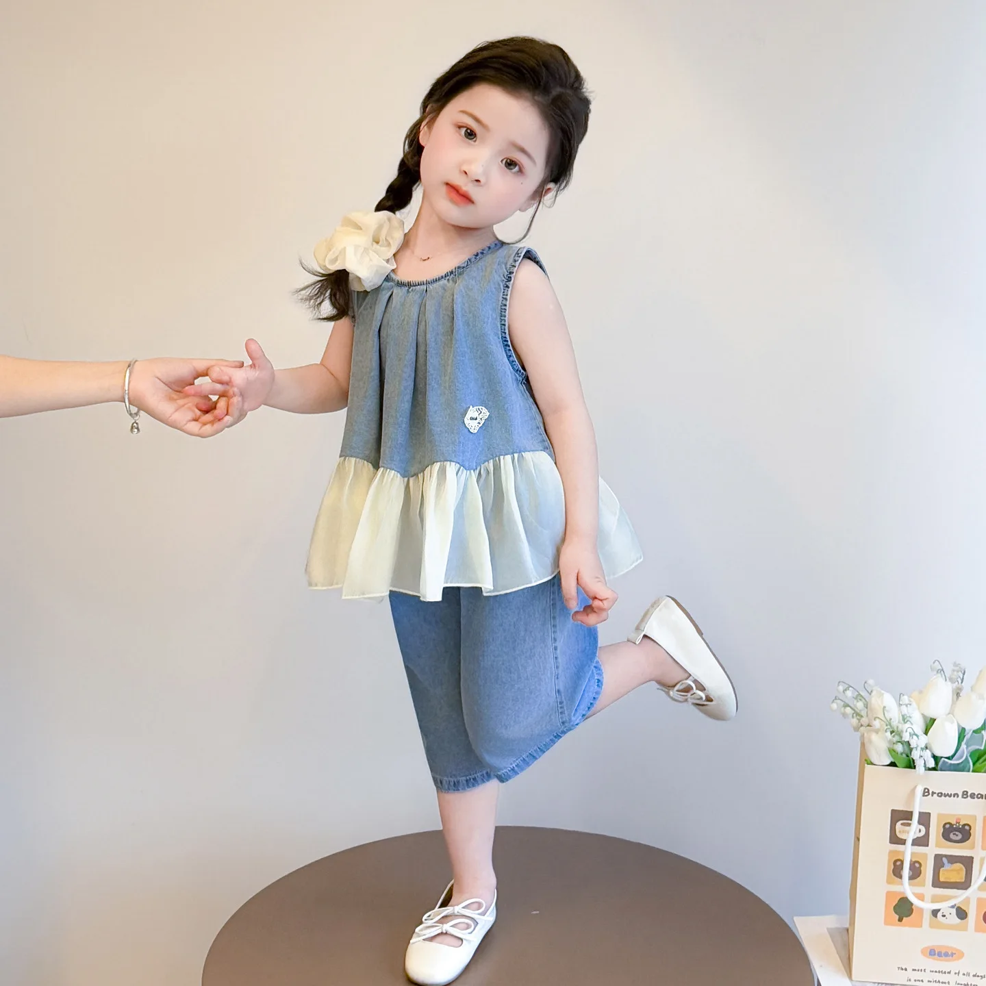 Girls' Summer Set 2026 New Fashionable Children's Summer Set Girls' Baby Cowboy Tank Top Wide Leg Pants Two Piece Set