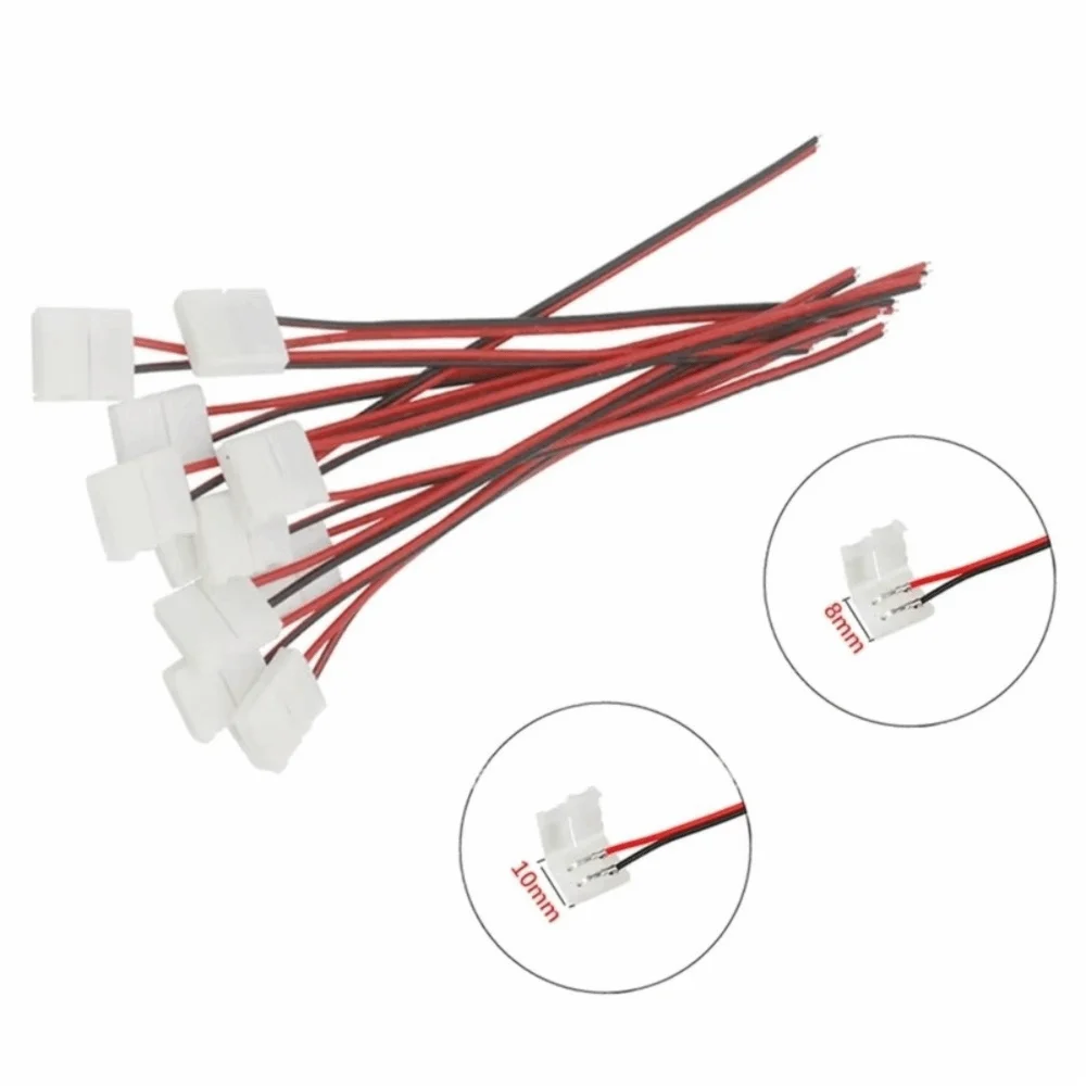 

No Soldering 2 Pin LED Strip Connector 8mm 10mm Single Head Solder Free LED Strip Adapter Quick Connection Power Wire Connector