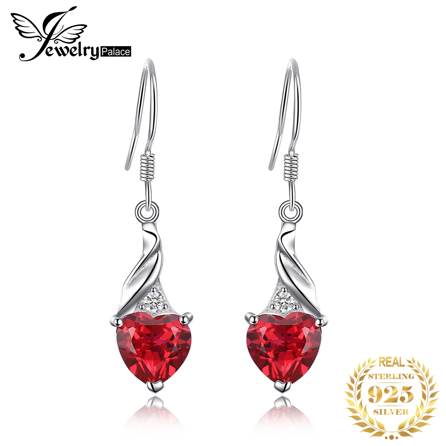 JewelryPalace Love Heart 5ct Created Red Ruby 925 Sterling Silver Drop Earrings for Women Gemstone Fine Jewelry Wedding Gifts