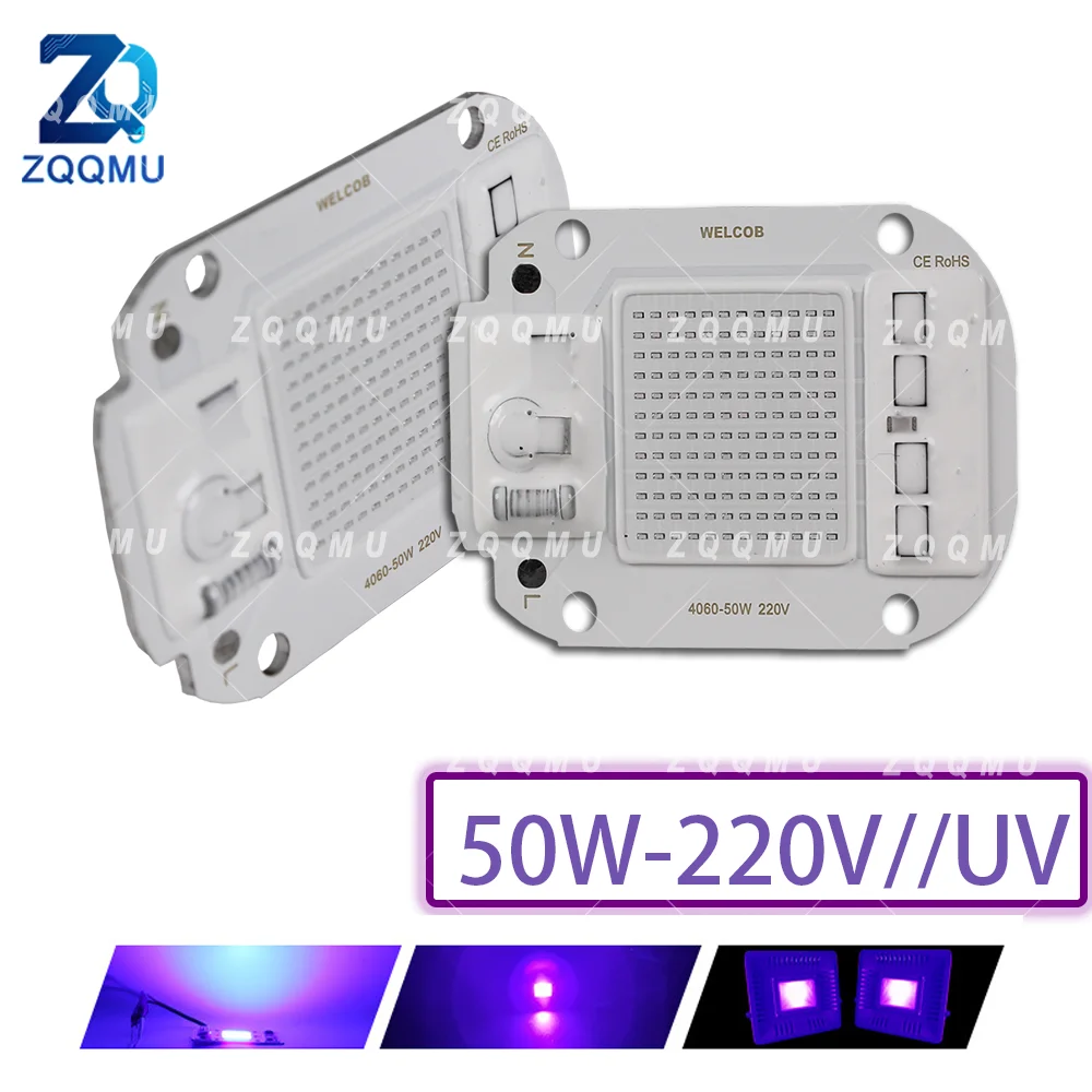 50W UV LED Chip 395nm COB AC 220V Ultraviolet Lamp Beads For DIY Curing Resin Nail Gel Blacklight Party Bar Fluorescence Detect