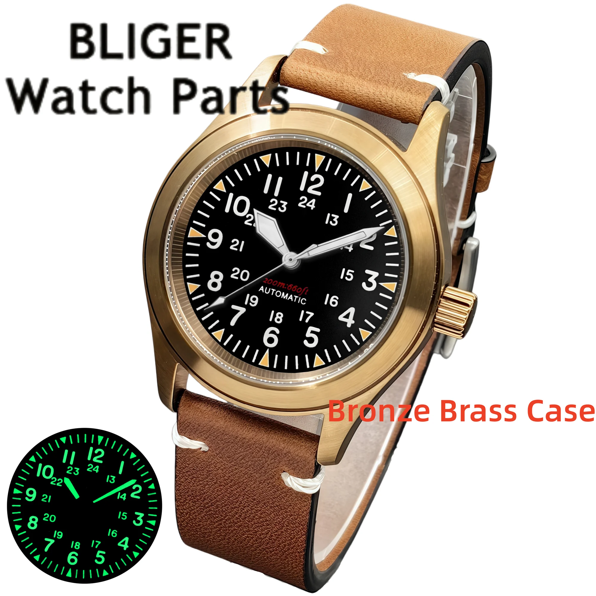 

BLIGER Green Lume 39mm 36mm Pilot Men's 10Bar Diver Automatic Watch Sapphire Miyota8215/PT5000 Mechanical Steel Brass Wristwatch