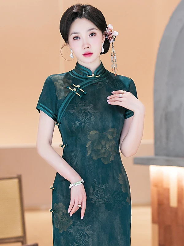 

New Chinese Sle High End Summer New Old anghai Daily Wear Skirt Vintage Slit Simple Ele National Sle Dr