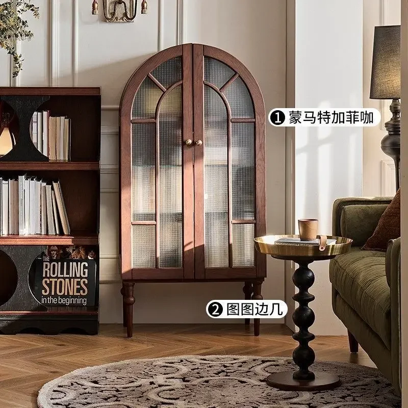 Medieval American side cabinet, black wine cabinet French retro Montmartre curved cabinet