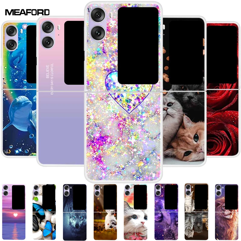 For Oppo Find N2 Flip Cases Clear Hard TPU Painted Cat Back Cover For Oppo Find N 2 Flip Phone Cases 6.8