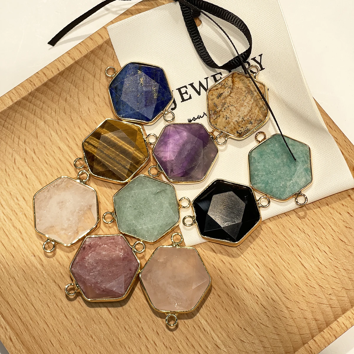 5pcs Natural Stone Pendants Amethyst Hexagonal Cross-Section Connector Charms For Jewelry Making DIY Necklaces Accessories Gifts