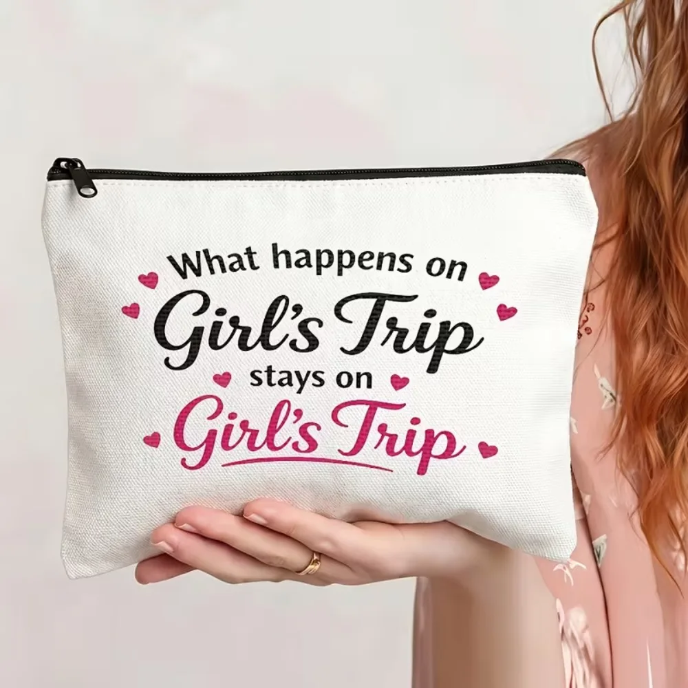 Girls Trip Vacation Makeup Bag Bachelorette Weekend‑Theme Canvas Zipper Cosmetic Pouch Portable Toiletry Organizer Purse Gift
