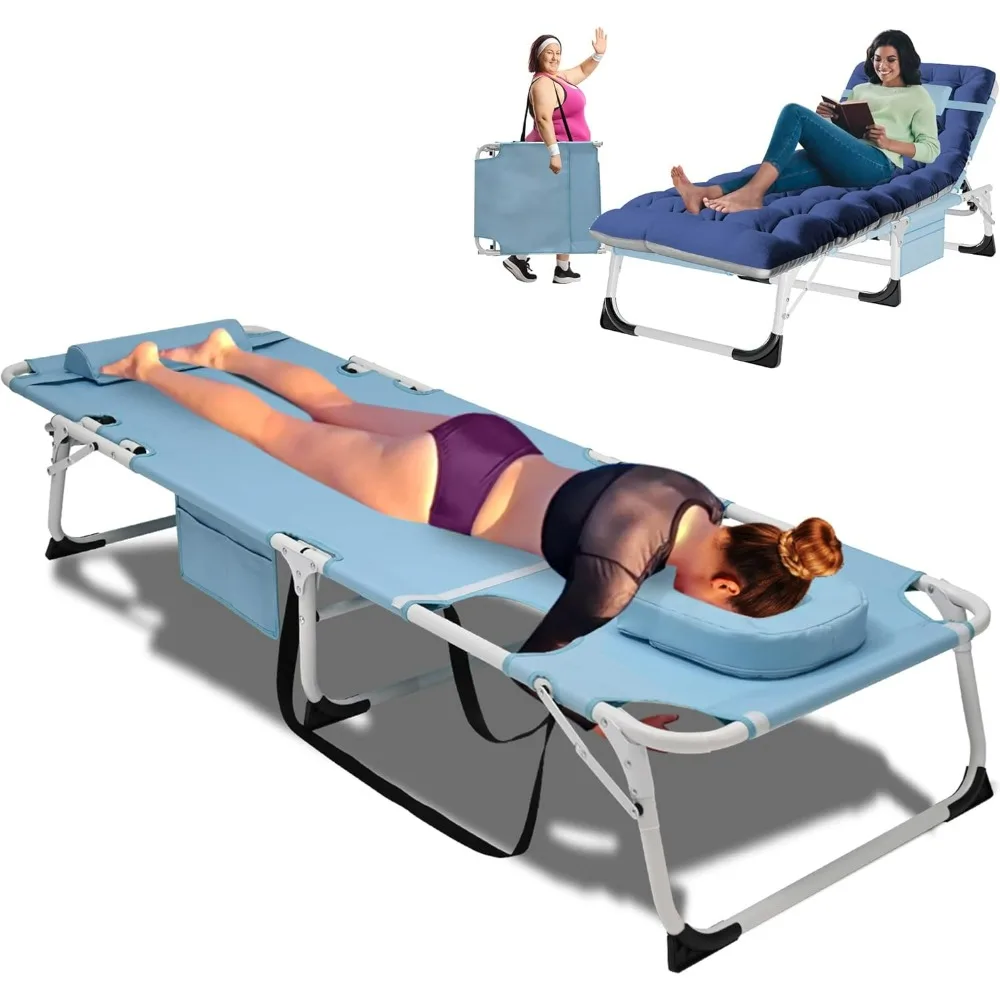 Chaise de bronzage 3 en 1 avec matelas, transat d'été avec trou pour le visage et le bras, réglable et résistante au soleil