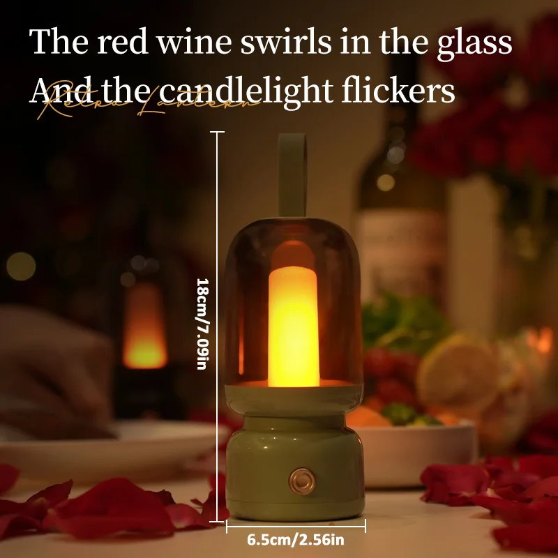 Retro Tragbare Lampe, Kerzenlicht-Imitation Atmosphärische Dekoration, USB-Aufladung, Langlebiges Nachtlicht, Ritual-Geschenk, Camping