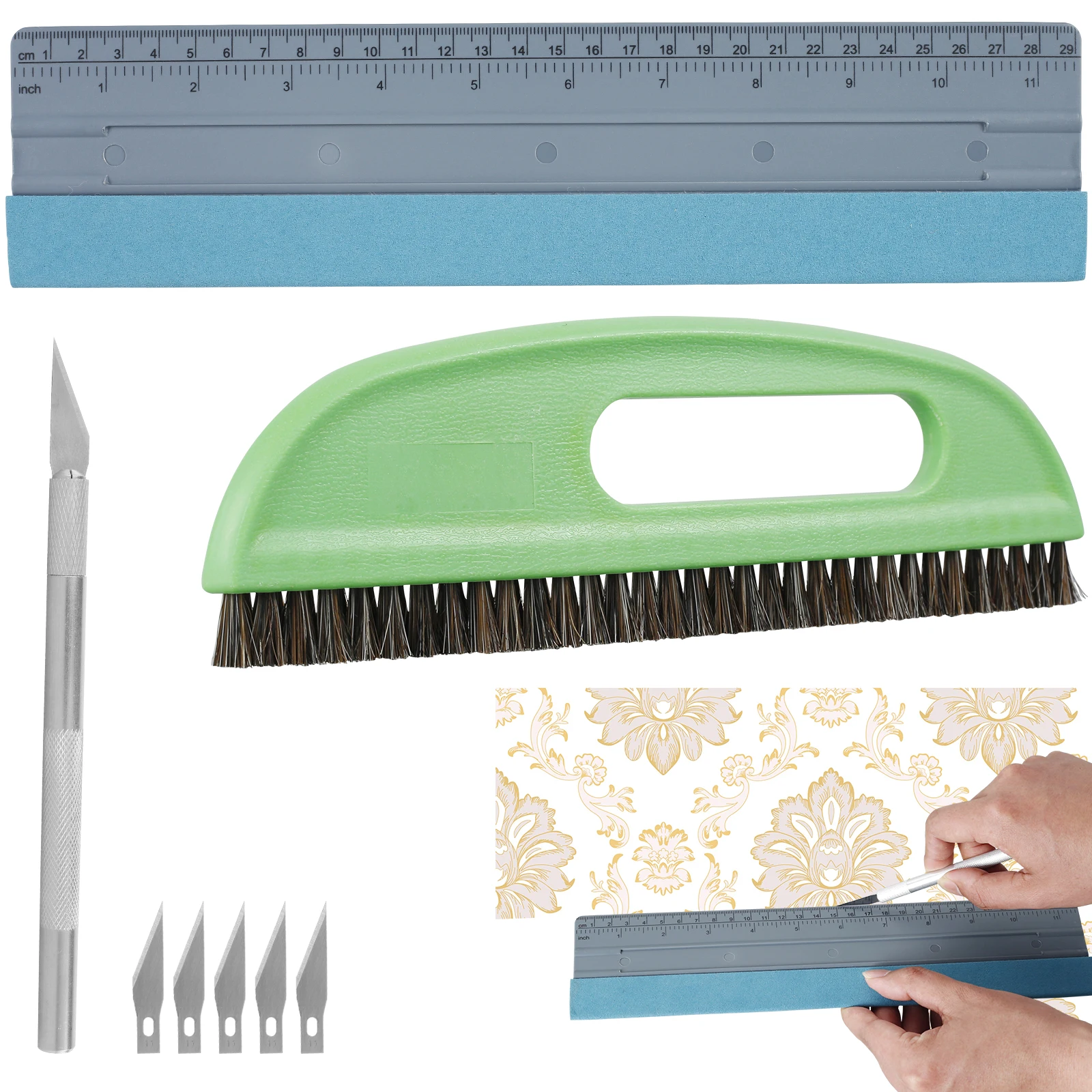 Wallpaper Smoothing Tool Kit Wallpaper Felt Squeegee Set Wallpaper Smoothing Brush Set with Carving Cutter Multifunctional Wall