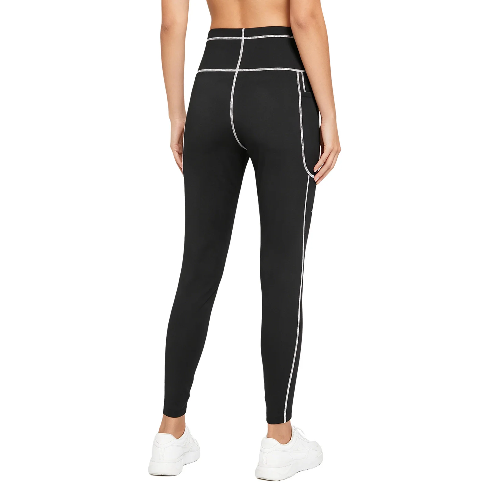 Men Women Exercise Warm-up Contrast Color Trim Sauna Leggings Shape Wear Sweat-inducing Pants Sports Workout Gym Fitness Pants