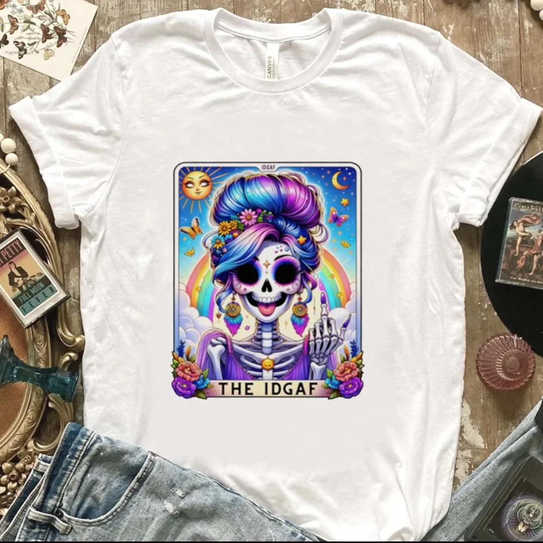 The Idgaf T-Shirt Printed Short Sleeved Women's Fashion Trend T-Shirt Printed Short Sleeved Casual Style O-Neck Tarot Brand T-Sh