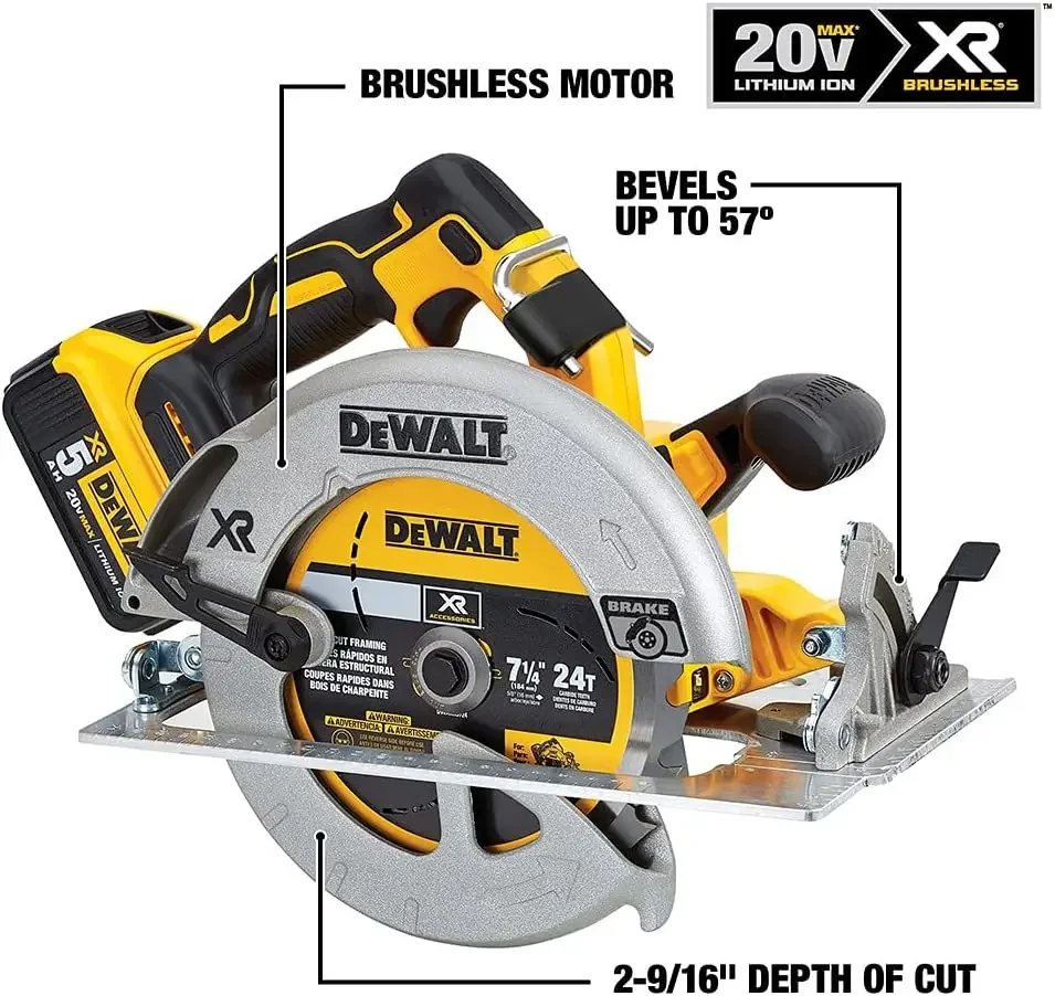 DEWALT 20V MAX* 7-1/4-Inch Cordless Circular Saw with Brake Kit (DCS570P1)