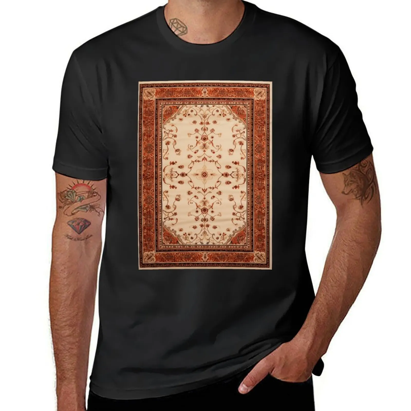 Kashan Floral Persian Carpet T-Shirt summer clothes blacks plain black t shirts men