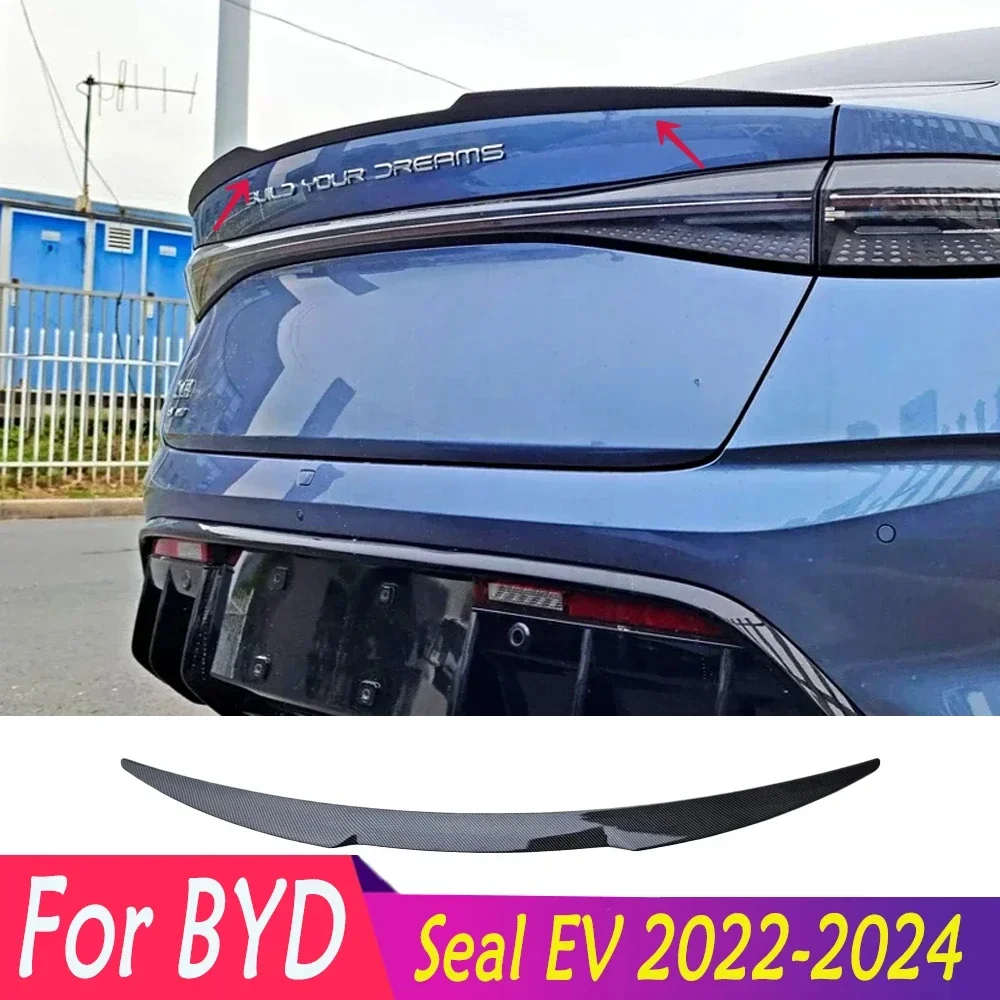 

For BYD Seal EV 2022 2023 2024 High Quality Glossy Black Carbon Fiber Look Car Rear Trunk Spoiler Wings Top Spoiler Wing Bodykit