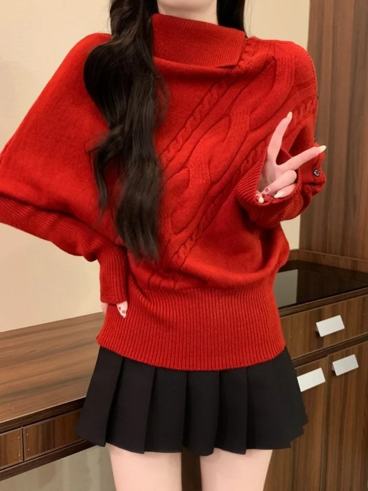 

Ele на пуговицах с воротником-стойкой, утягивающий женский трикотаж, мягкий винтажный винно-красный свободный крой, внутренняя одежда Ci Walk, зимнее новое поступление