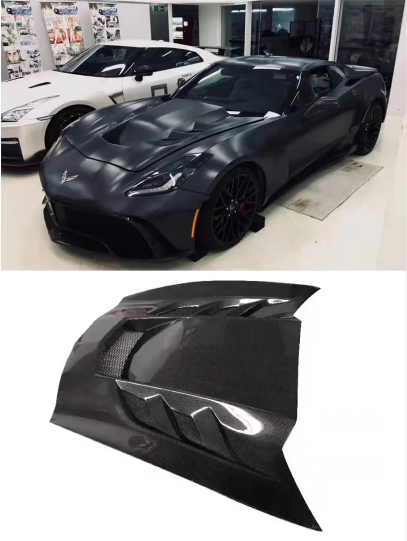 

High Quality Real Carbon Fiber Front Bumper Engine Hood Vent Cover Fits For For Chevrolet Corvette C7 14-18