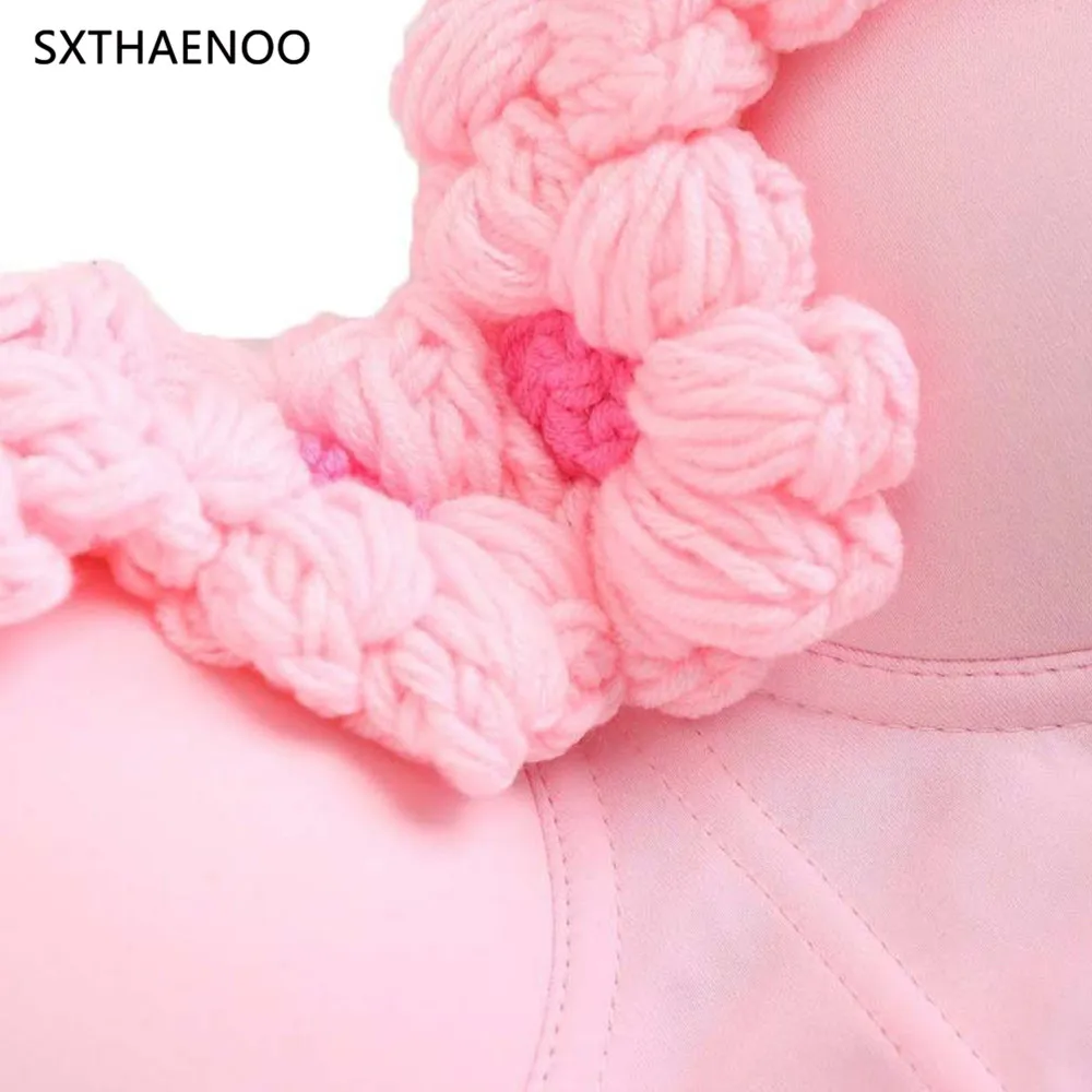 SXTHAENOO 섹시한 아플리케 꽃무늬 코르셋 여성용 Bachelorette Bustier Bra Cropped Top Party Bralette Knit Vest High Street