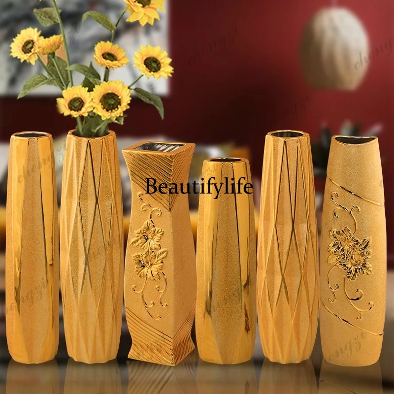 A95 ceramic vase floor-to-ceiling large gold European-style ornament flower arrangement living room entrance decoration