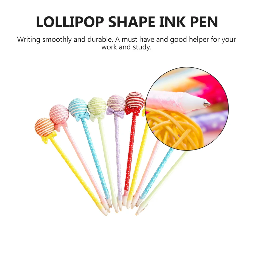 

10Pcs Lollipop Shape Bowknot Ballpoint Pens Creative Writing Pen Set Portable Student Office Stationery Signature Gift