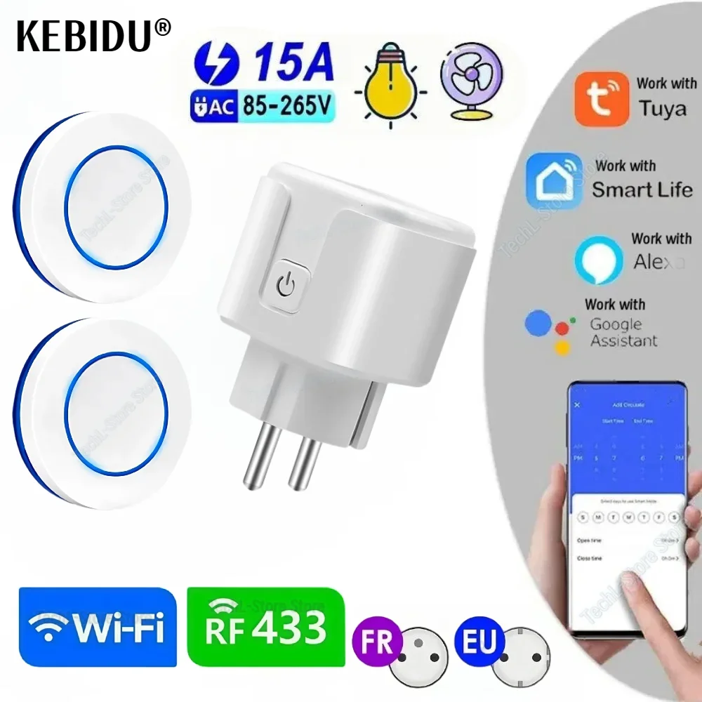 RF 220V 16A Electrical Tuya Smart Socket 433MHz Wireless Remote Control 3000W EU FR Plug for Voice Control Timer Power Monitor