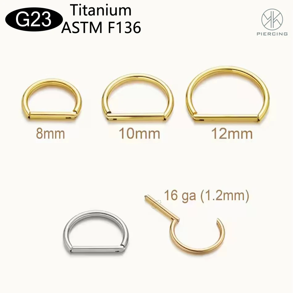 1PC Titanium D Shaped Nipple Rings Piercing Jewelry 16G Hinged Septum Clicker Daith Rook Ear Ring Nose Hoop Tragus Daith