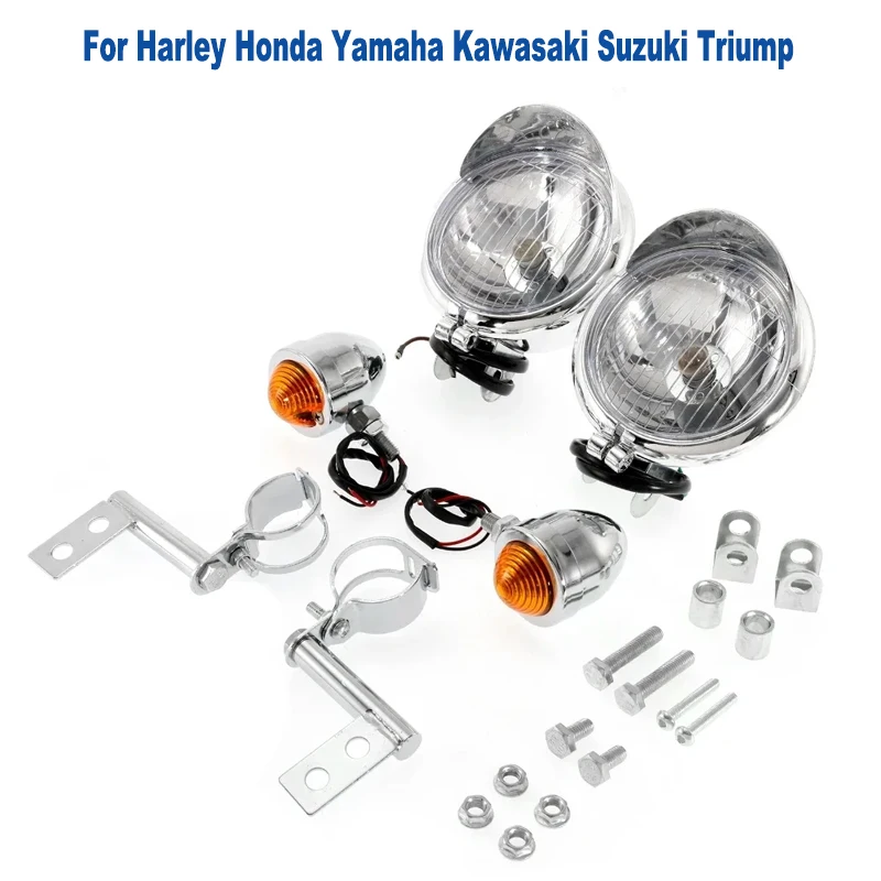 

For Harley Honda Yamaha Kawasaki Suzuki Triump 12V Universal Motorcycle Headlight Passing Lamp Turn Signals Light Mounts Holder