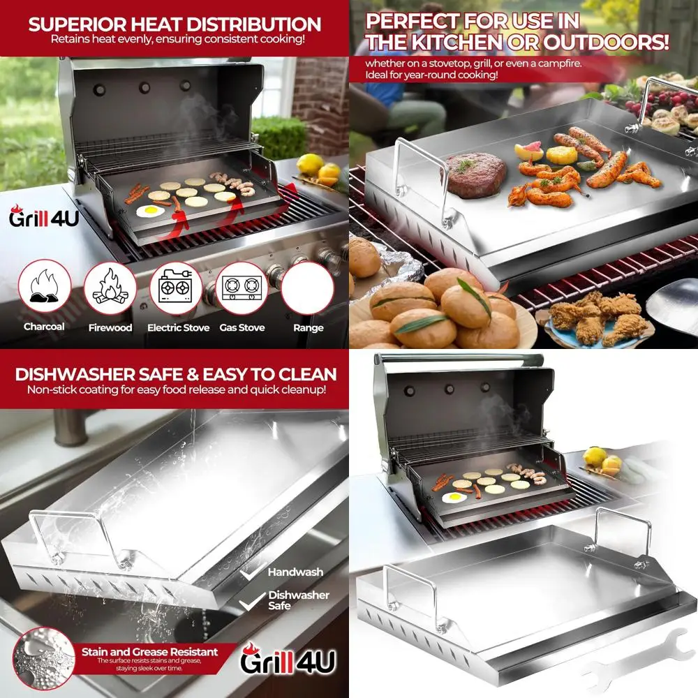 

17 x 13 Stainless Steel Griddle Pan - Nonstick Surface for Camping and Outdoor Cooking