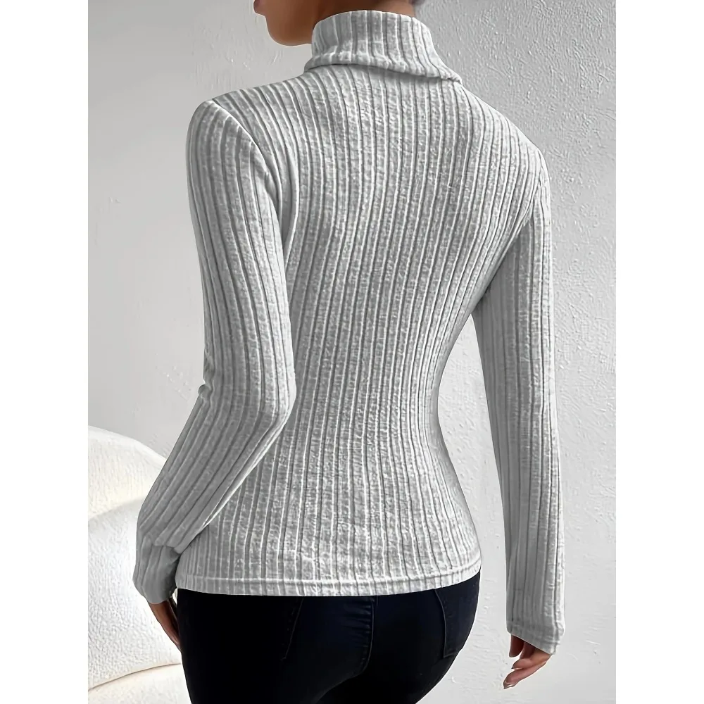حجم كبير 1XL-5XL المرأة سليم صالح مضلع متماسكة الياقة المدورة محبوك سترة طويلة الأكمام رمادي فاتح أنيقة تنوعا البلوز