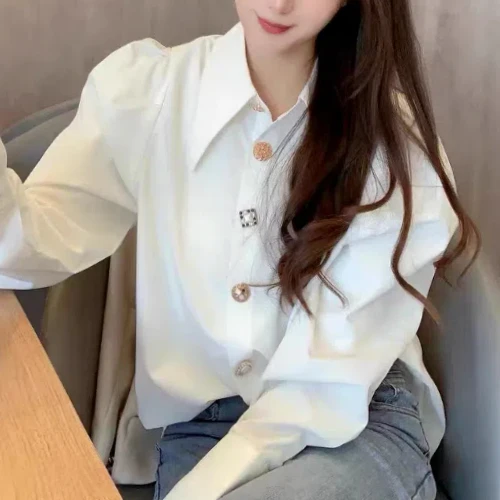 ربيع الخريف النمط الفرنسي بلوزات نمط جديد الملابس النسائية المهنية تنوعا فقاعة الأكمام البساطة كل مباراة القمصان