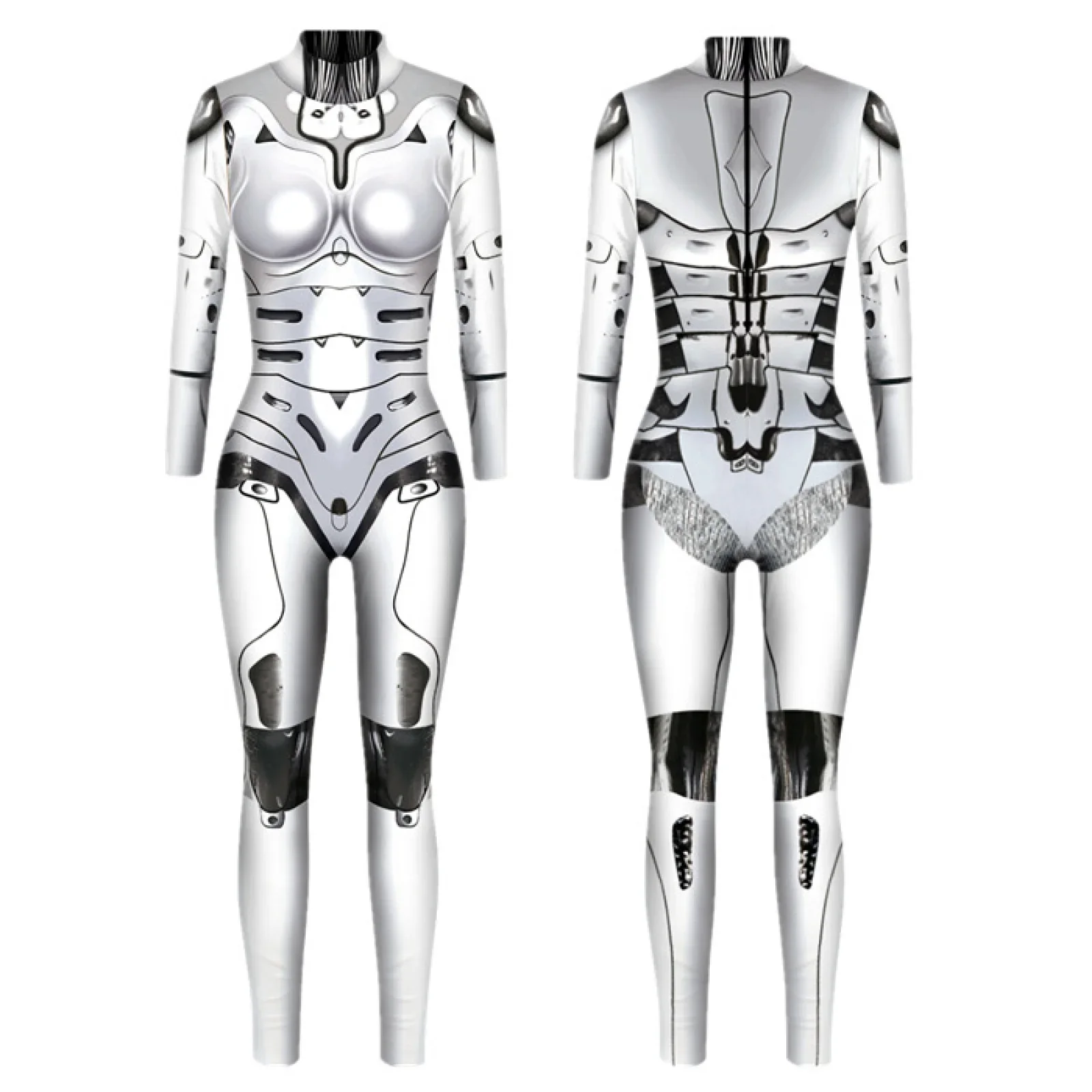 Fashion Halloween wanita Jumpsuit Robot prajurit Punk gaya teknologi masa depan karnaval Cosplay kostum seksi ramping Bodysuit untuk Gadis