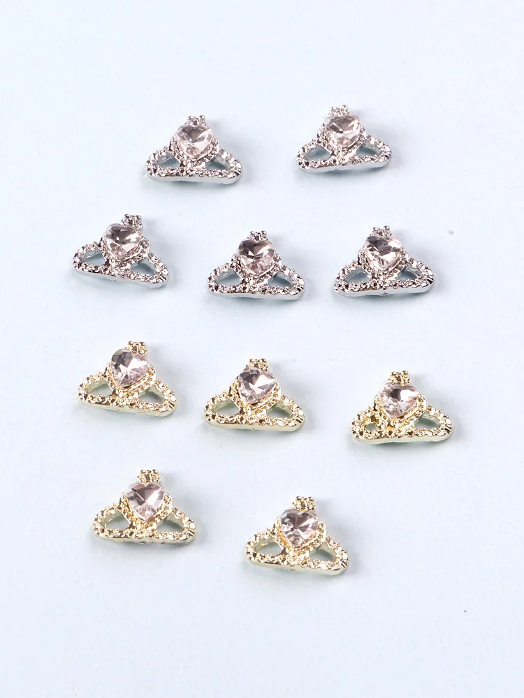 Corona de diamantes de imitación 3D para decoración de uñas, accesorios de lujo para manualidades, 10 piezas