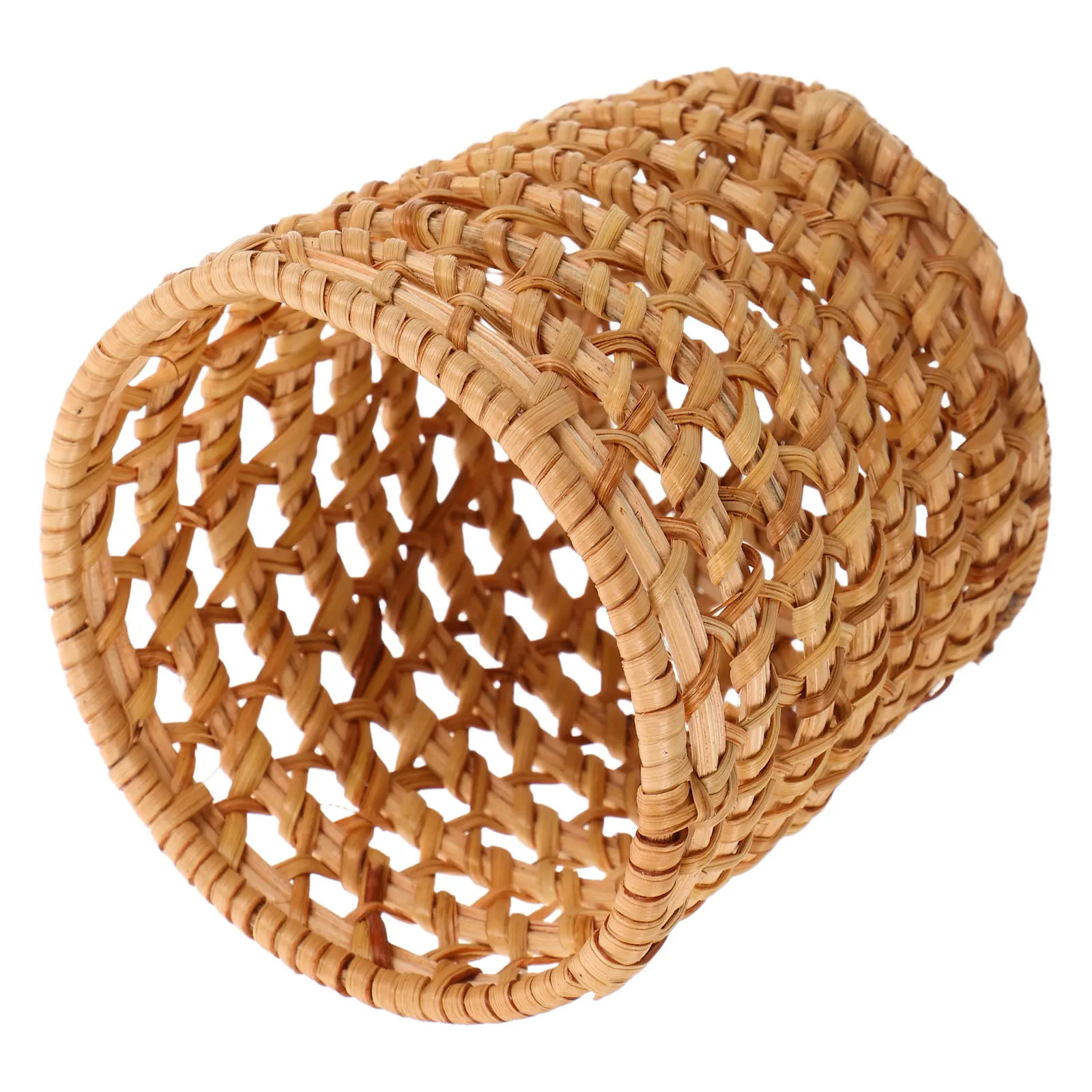 

Handwoven Rattan Pen Holder Vintage Design Cylindrical Desktop Storage Bucket Multifunctional Makeup Brush Organizer Office Pen