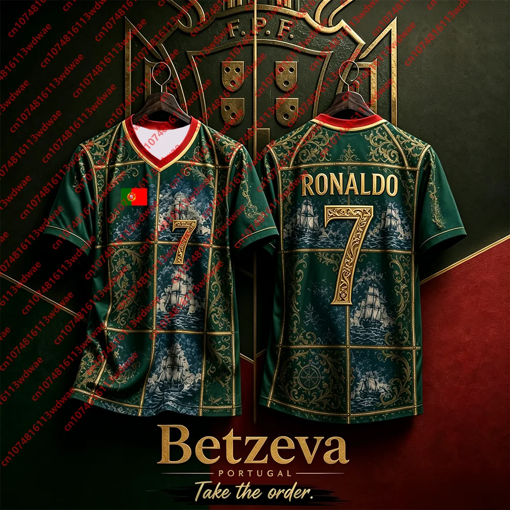 2026 Ronaldo 7 Portugal Soccer Jersey Vintage V Neck Short Sleeve Men National Football Commemorative Streetwear Kid Sports Tee