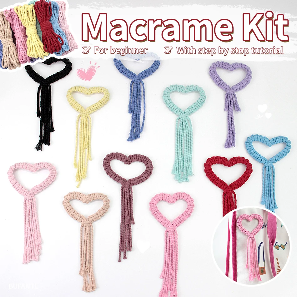 

DIY Macrame Love Heart Napkin Clasp Kit for Beginners - Hand Knitting Crafts Set with Tutorial for Adult Home Decoration