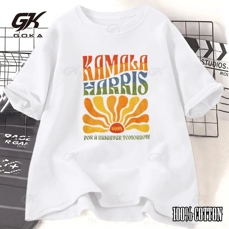 Kamala Harris 2024 Boho Aesthetic Tee shirt Retro summer cotton short sleeve T shirt Election LGBTQIA Rainbow Vote