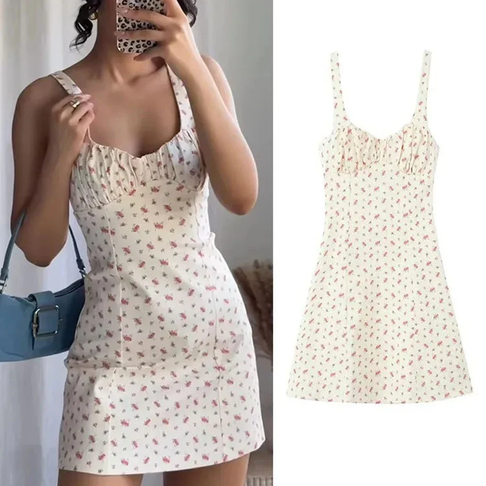 Abiti primavera estate carino Cottagecore Ditsy floreale senza maniche scollo a cuore mini cami abiti casual per le donne