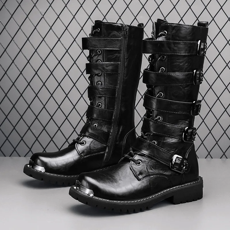 Men's boots 2025 four season China-Chic high top large court style retro tooling motorcycle boots men's shoes