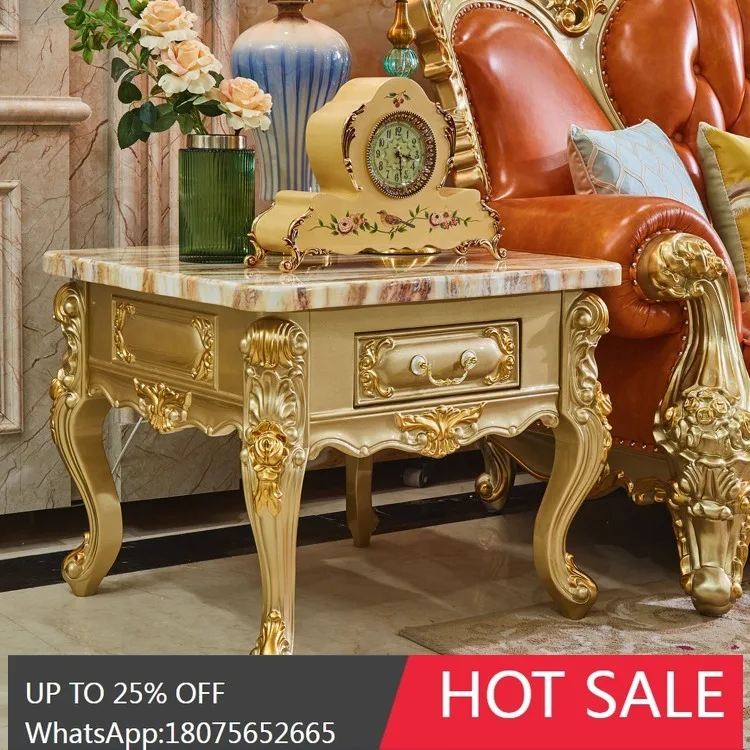 

MJY European marble solid wood carving flower living room sofa corner table