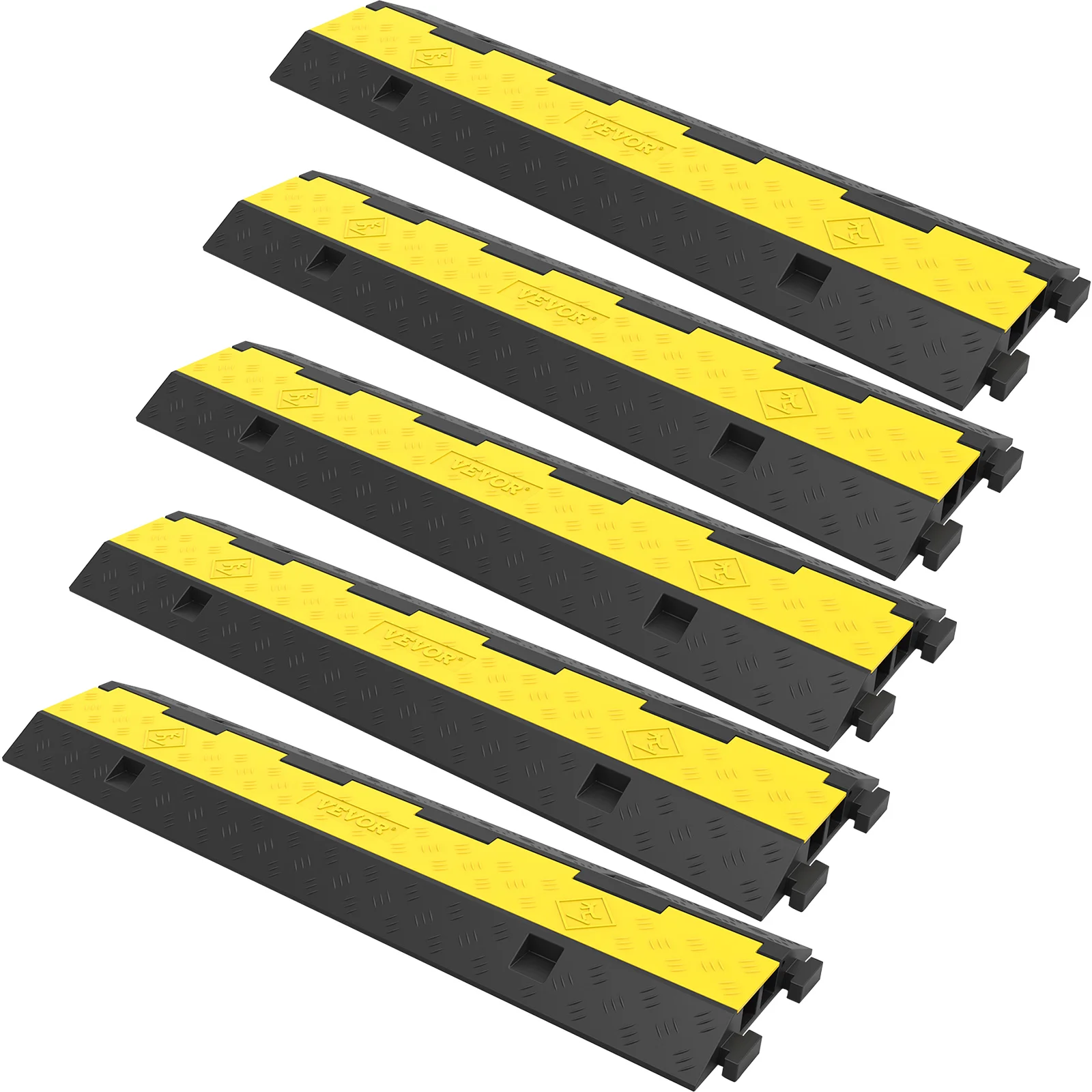 VEVOR Cable Protector Ramp,5 Packs 2 Channels Speed Bump Hump,Rubber Modular Speed Bump Rated 11000LBS Protective Wire Cord Ramp