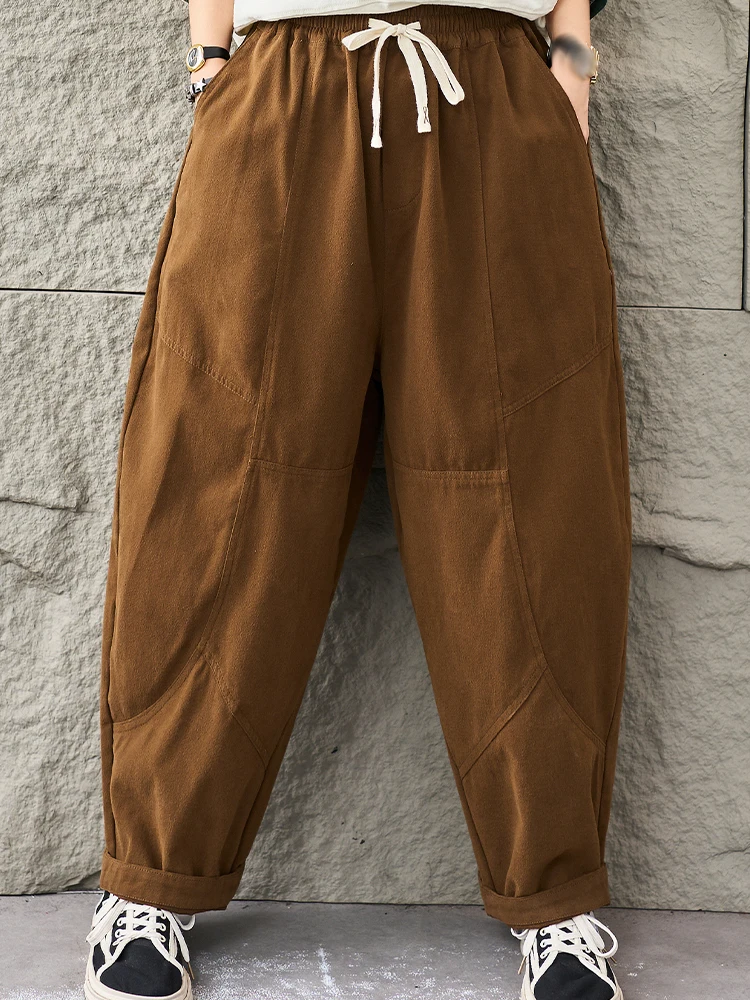 Amax LuluE الكورية 2025 الخريف المرأة خمر الكلاسيكية فضفاض الحريم السراويل السيدات موضة الترفيه السراويل الطويلة الملابس الفاخرة الصلبة