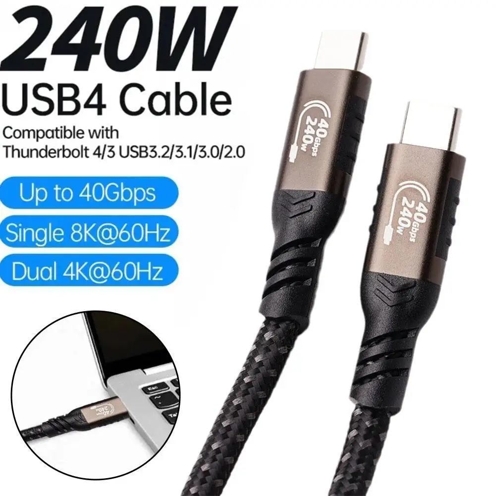 USB4 Data Cable Compatible With Thunder 4 Full Feature Type C40Gbps Transfer 8k Video 240w Fast Charge Usb-c