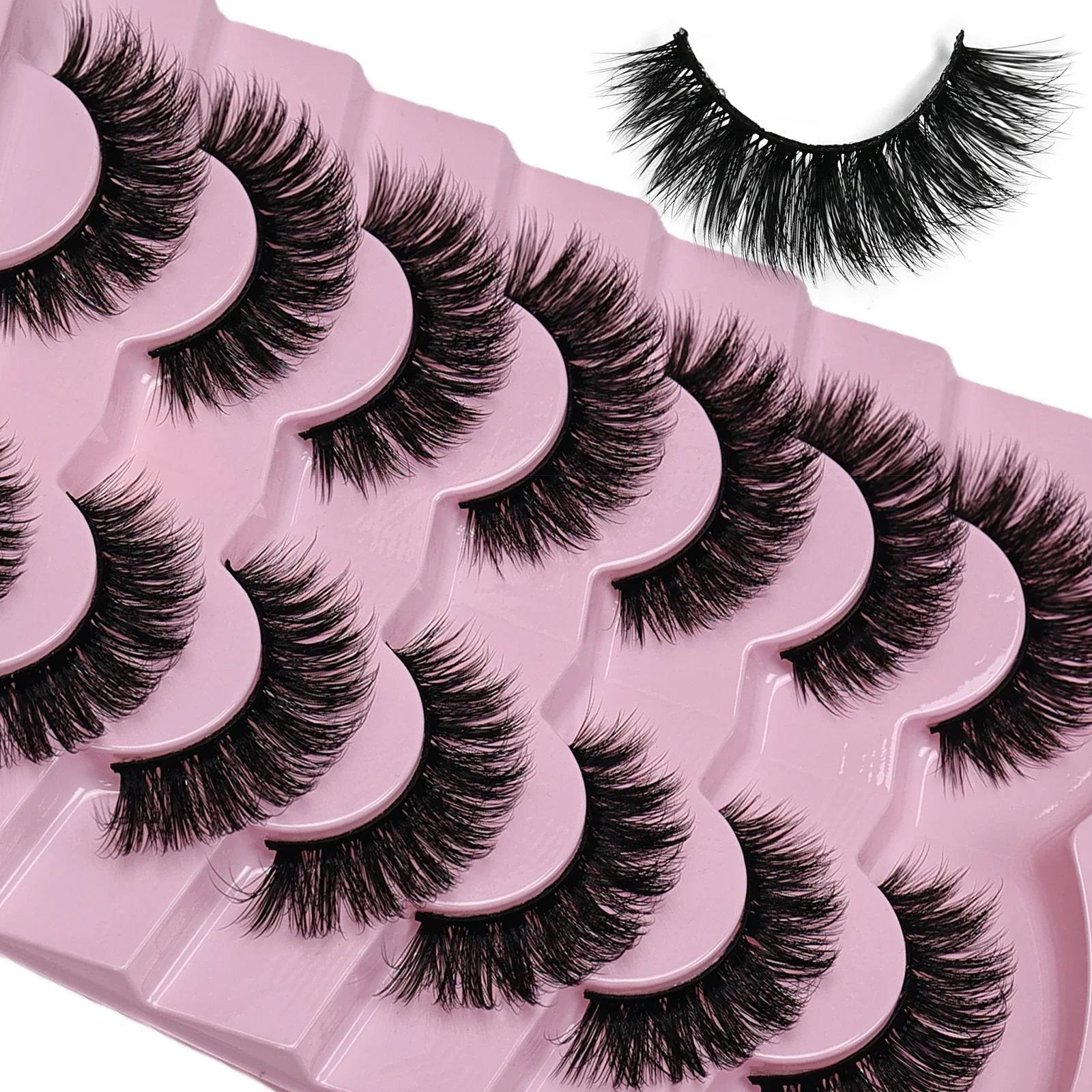 Cat Eye Lashes Volume Fake Fluffy Lashes, D Curl Strip, Optics Eye Look, Extension, fissuraminants 6D, Py Lashes, 7 Paires