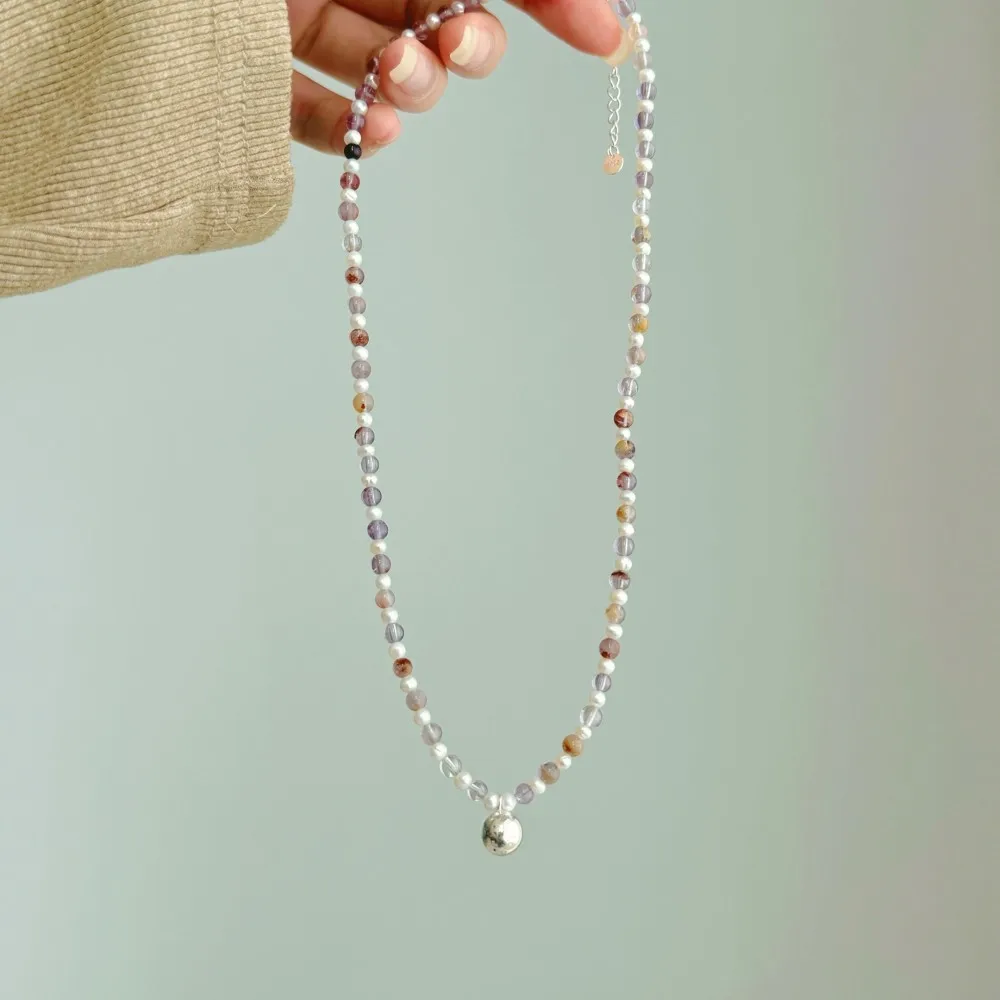 

New S925 silver colored bead dopamine pearl necklace, women's collarbone chain, light luxury, niche temperament