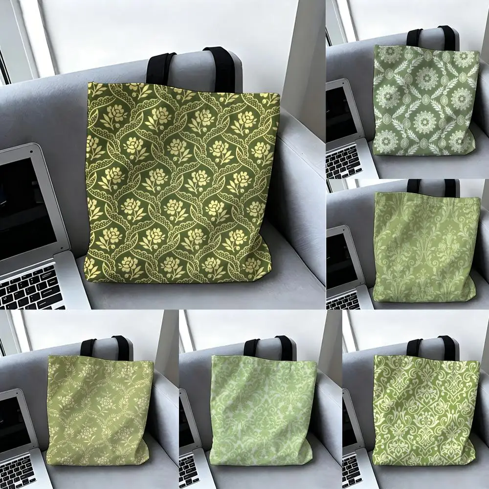 Green Floral Pattern Background Storage Bags Handbag Women Casual Underarm Top Handle Bag Lady Shopping Travel Bags