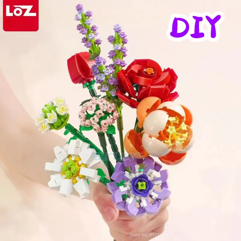 LOZ Flower Bouquet Building Blocks Kit DIY Flowers Block Toys Set Valentine\'s Day Rose Bricks Set Gift for Girls Friends adults